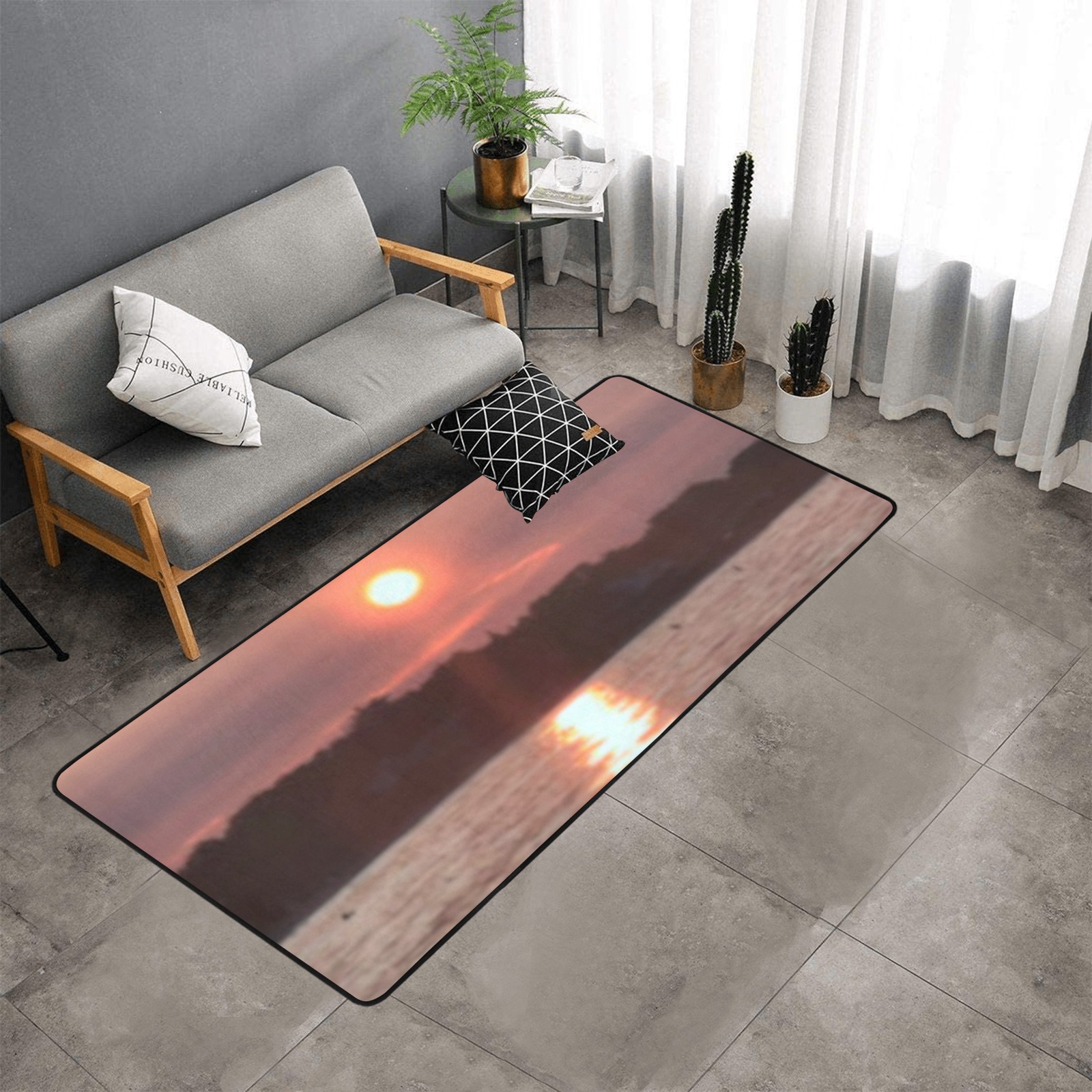 Glazed Sunset Collection Area Rug with Black Binding  7'x3'3''