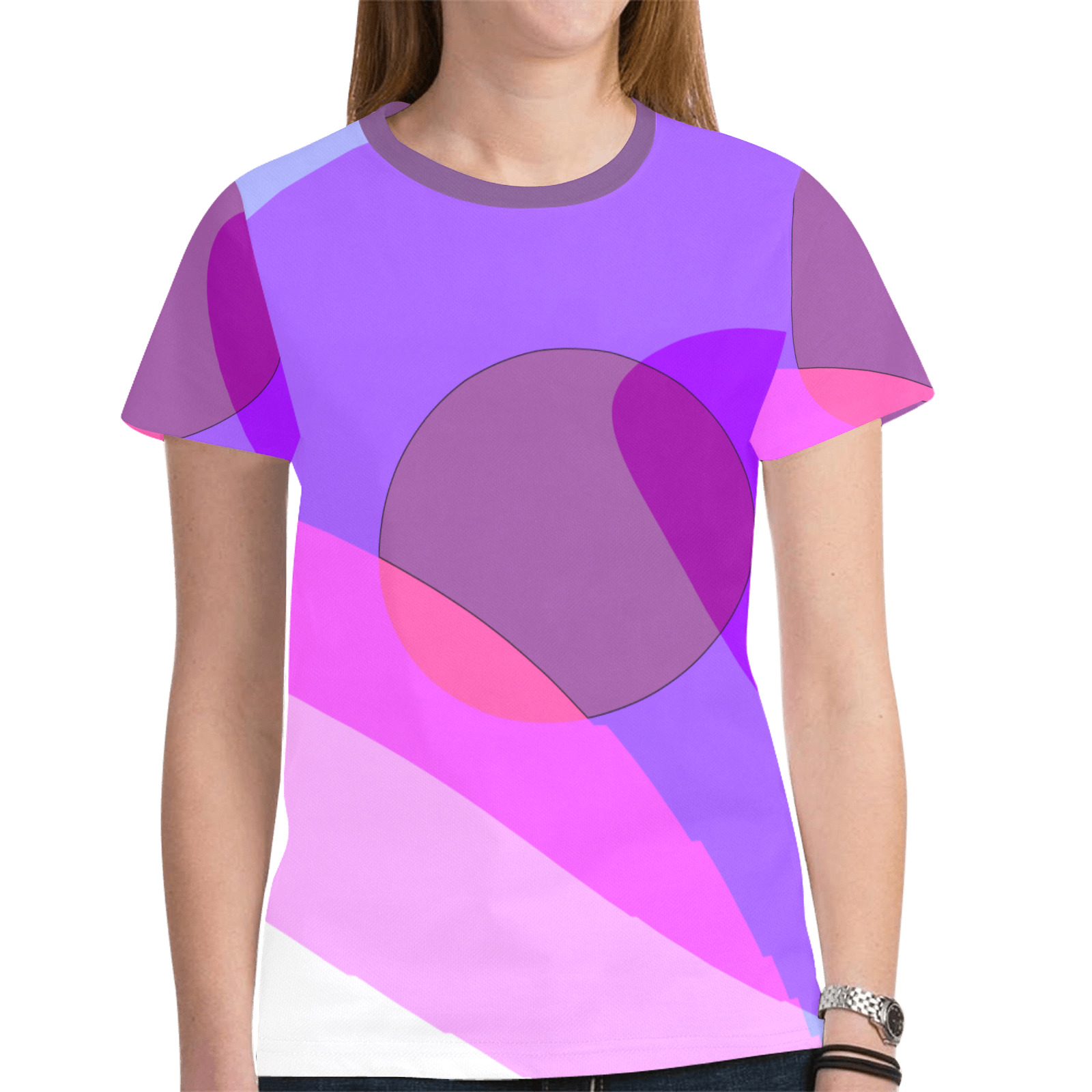 Purple Retro Groovy Abstract 409 New All Over Print T-shirt for Women (Model T45)