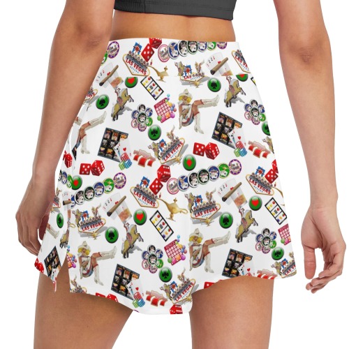 Las Vegas Gamblers Delight - White Women's Golf Skirt with Pockets (Model D64)