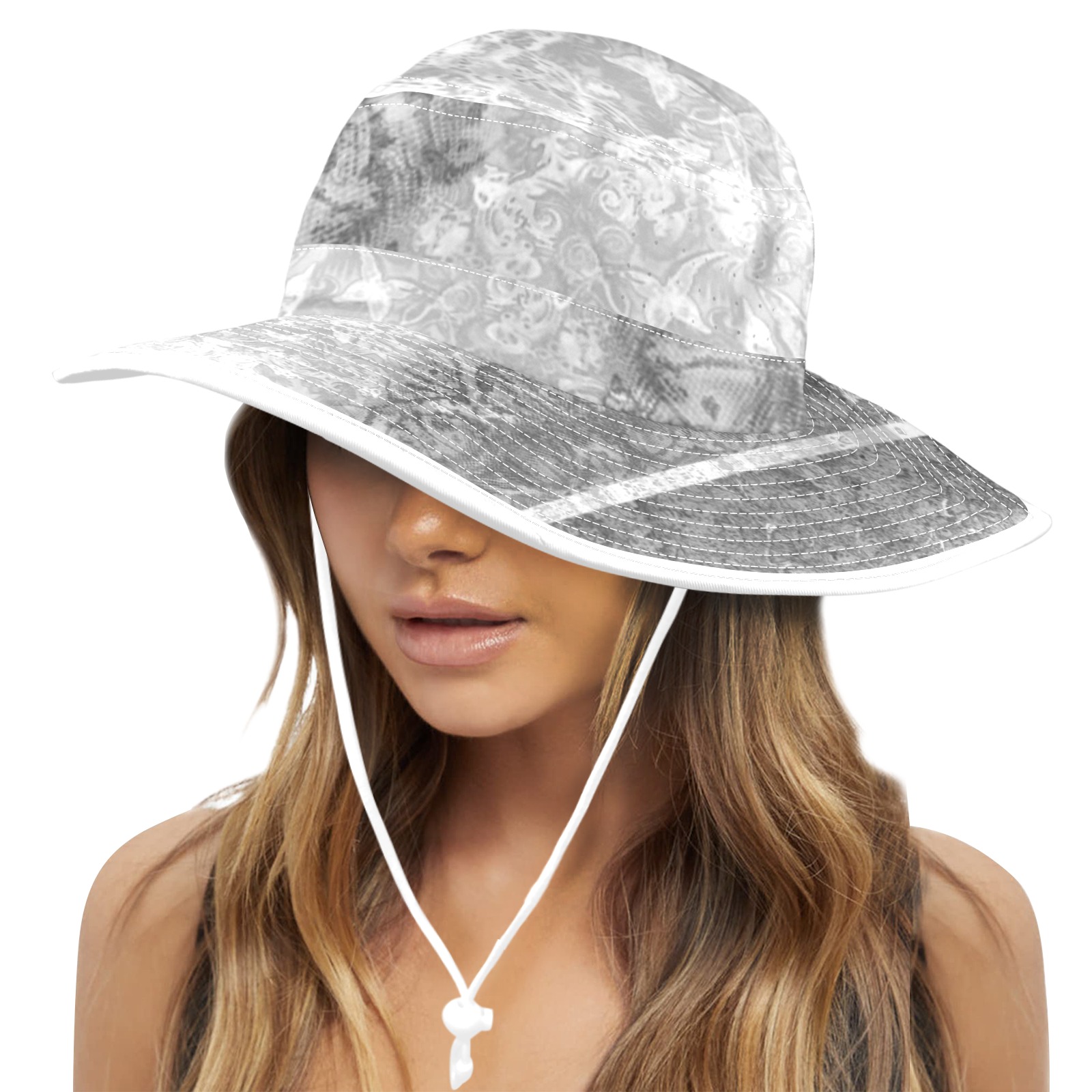 flowers and jewels gray Wide Brim Bucket Hat