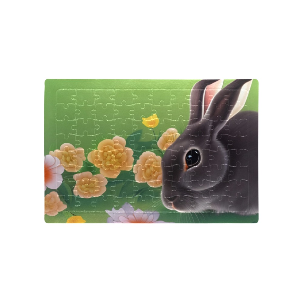Rabbit and Flowers A4 Size Jigsaw Puzzle (Set of 80 Pieces)