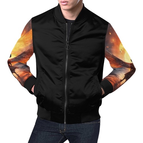 Men's Phoenix Jacket Black All Over Print Bomber Jacket for Men (Model H19)