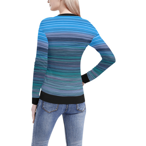 Abstract Blue Horizontal Stripes Women's All Over Print V-Neck Sweater (Model H48)
