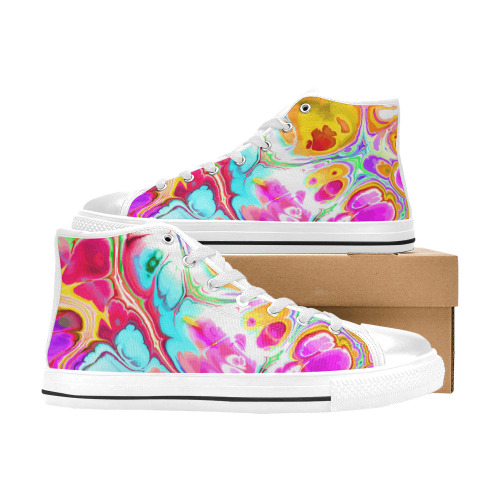 Funky Marble Acrylic Cellular Flowing Liquid Art Women's Classic High Top Canvas Shoes (Model 017)