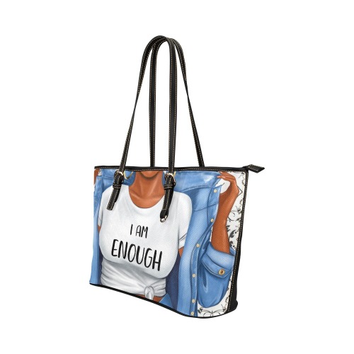 FOS I am Enough Tote Leather Tote Bag/Large (Model 1651)