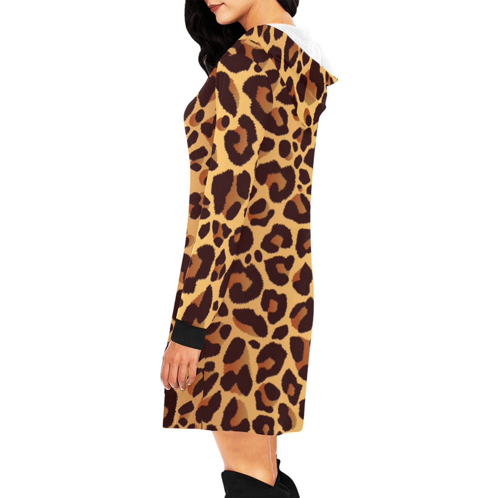 Leopard Pattern All Over Print Hoodie Mini Dress (Model H27)