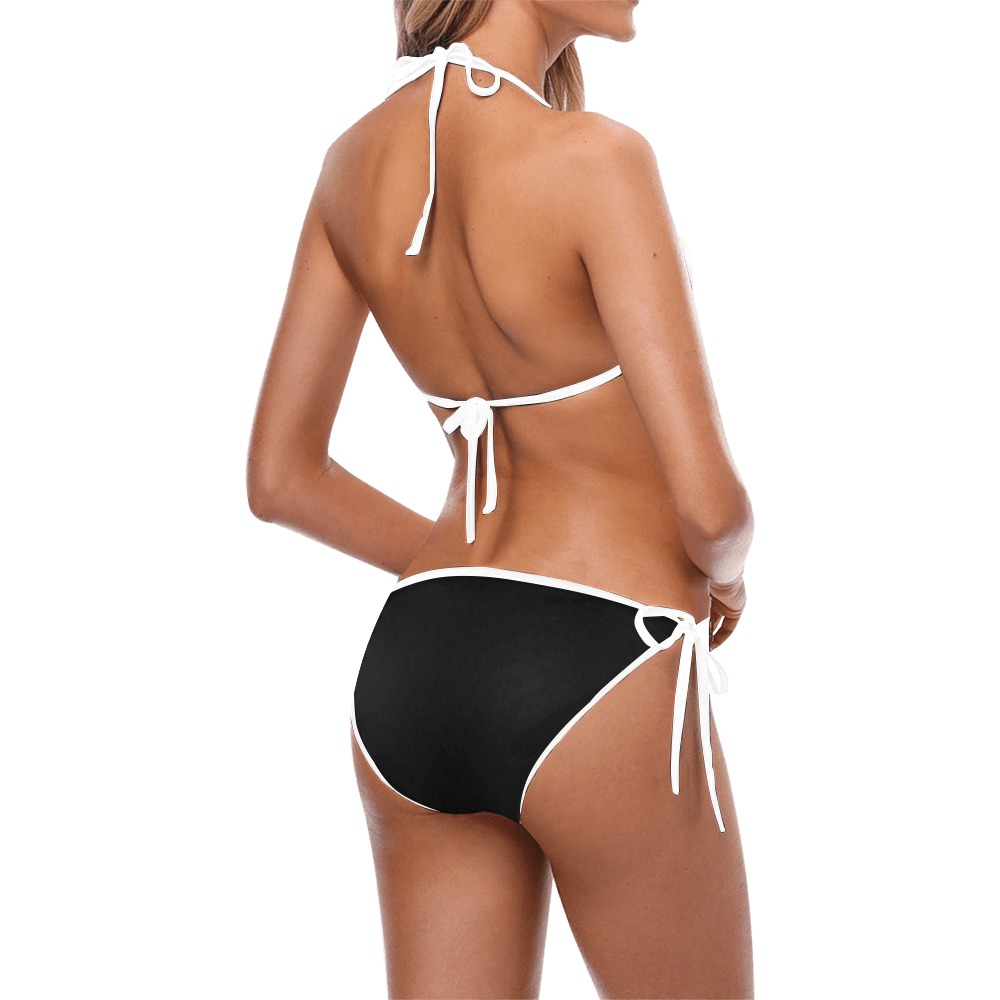 White Flower Swimwear Black Custom Bikini Swimsuit (Model S01)