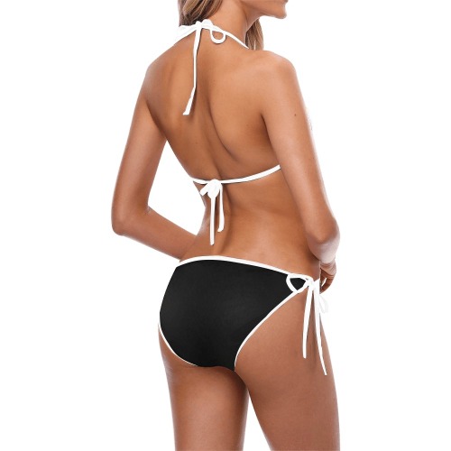 White Flower Swimwear Black Custom Bikini Swimsuit (Model S01)