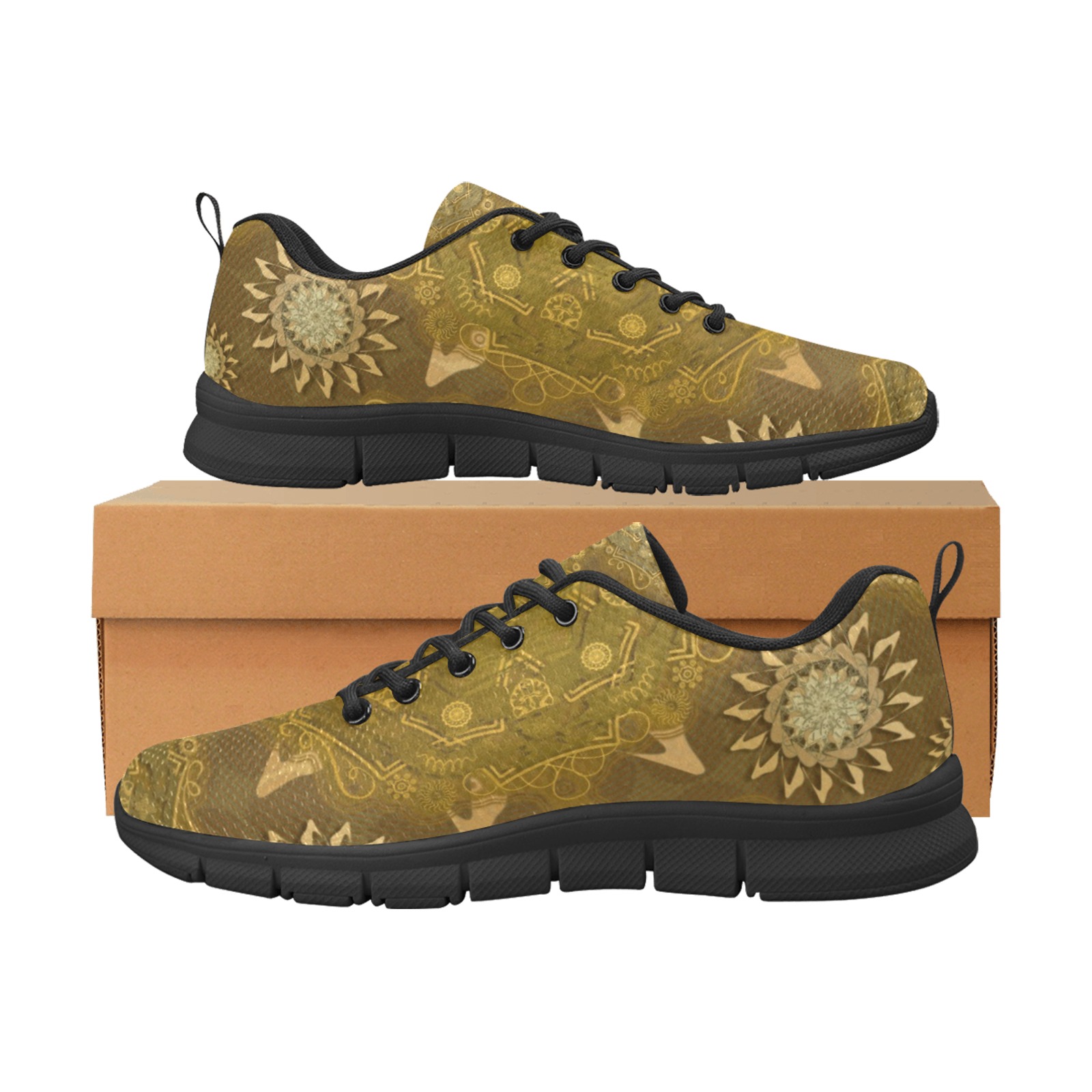 Modern hexa golden ursidae mandala art Men's Breathable Running Shoes (Model 055)