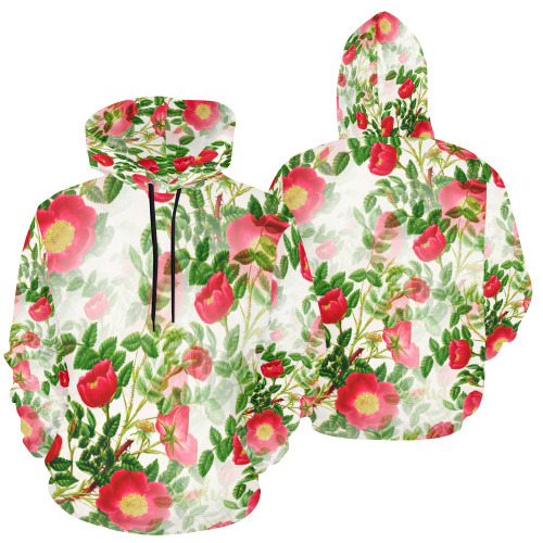 Vintage Red Floral Blossom All Over Print Hoodie for Women (USA Size) (Model H13)