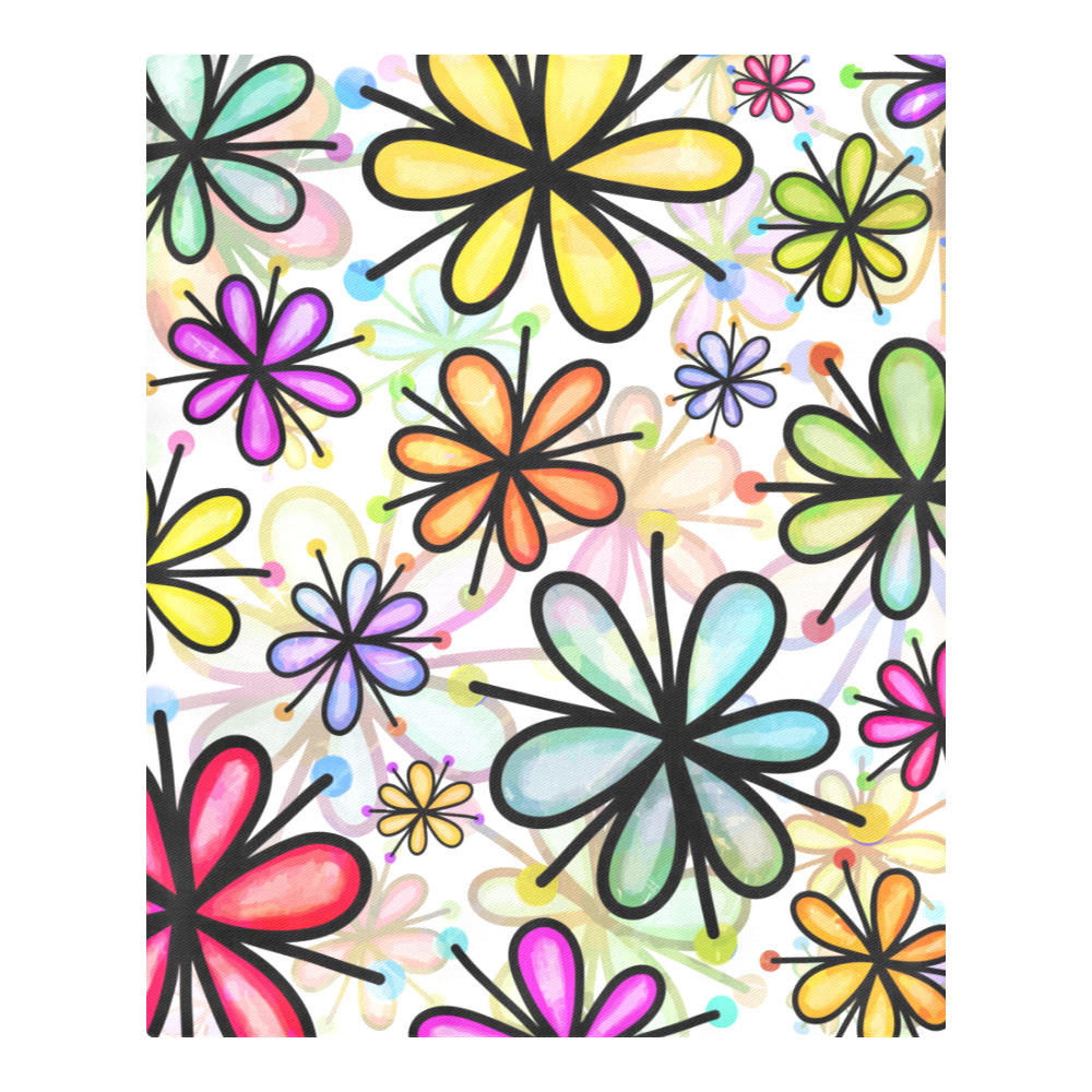Watercolor Rainbow Doodle Daisy Flower Pattern 3-Piece Bedding Set
