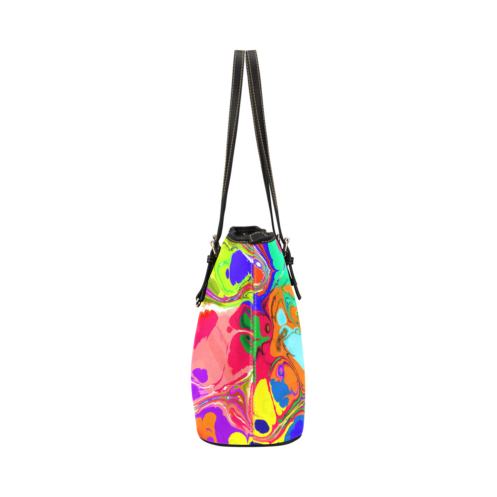Psychedelic Abstract Marble Artistic Dynamic Paint Art Leather Tote Bag/Large (Model 1651)