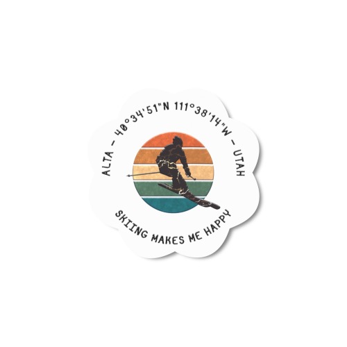 Ski Alta, Utah - Man Skier, Black Text Flower-Shaped Fridge Magnet