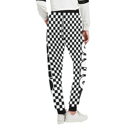 DIONIO Clothing - Unisex Checkered Sweatpants (Black & White Opposite Lightning Shield Logos) Unisex All Over Print Sweatpants (Model L11)