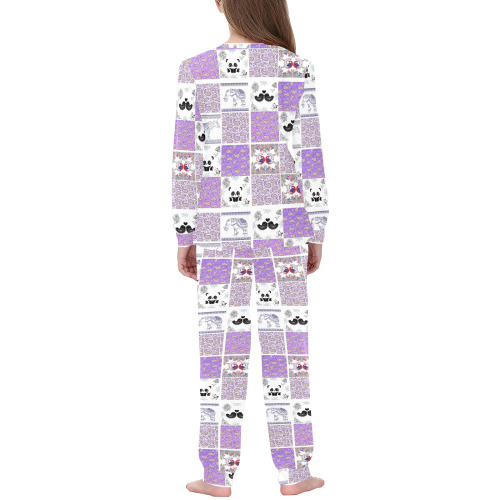 Purple Paisley Birds and Animals Patchwork Design Kids' All Over Print Pajama Set