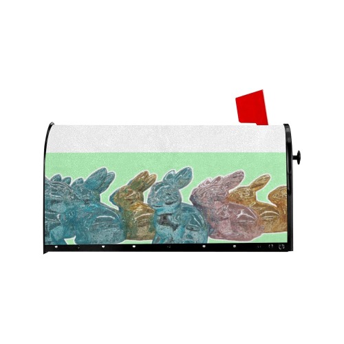 Glass Bunnies on Green Mailbox Cover