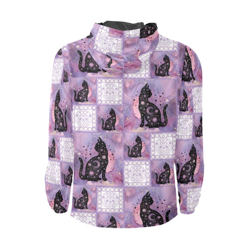Purple Cosmic Cats Patchwork Pattern Unisex All Over Print Windbreaker (Model H23)