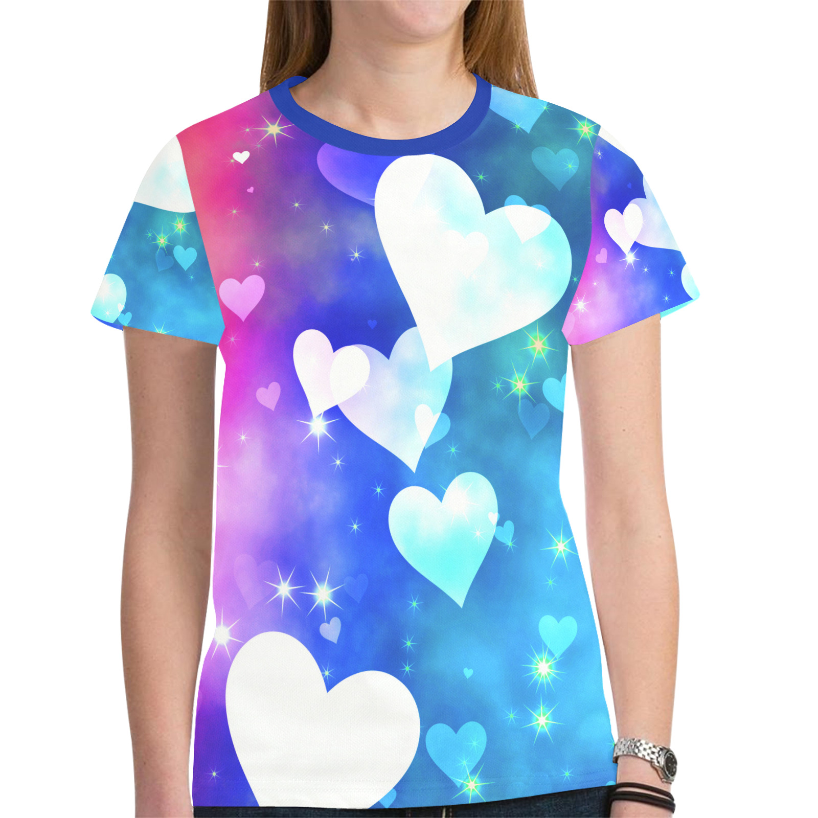 Dreamy Love Heart Sky Background New All Over Print T-shirt for Women (Model T45)