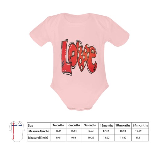 transparent LOVE in Quotes Baby Powder Organic Short Sleeve One Piece (Model T28)