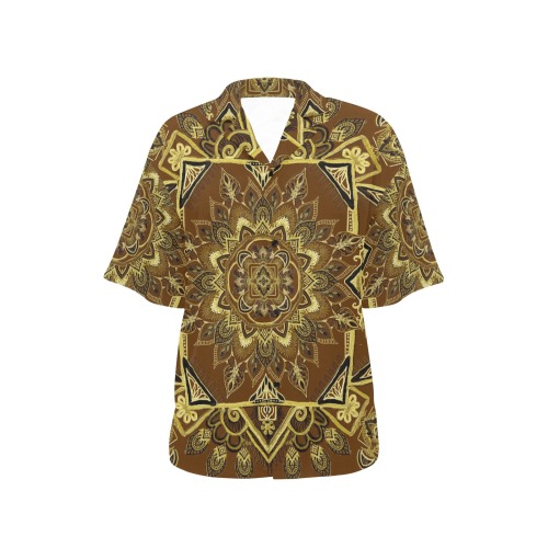 gamba dark gold All Over Print Hawaiian Shirt for Women (Model T58)