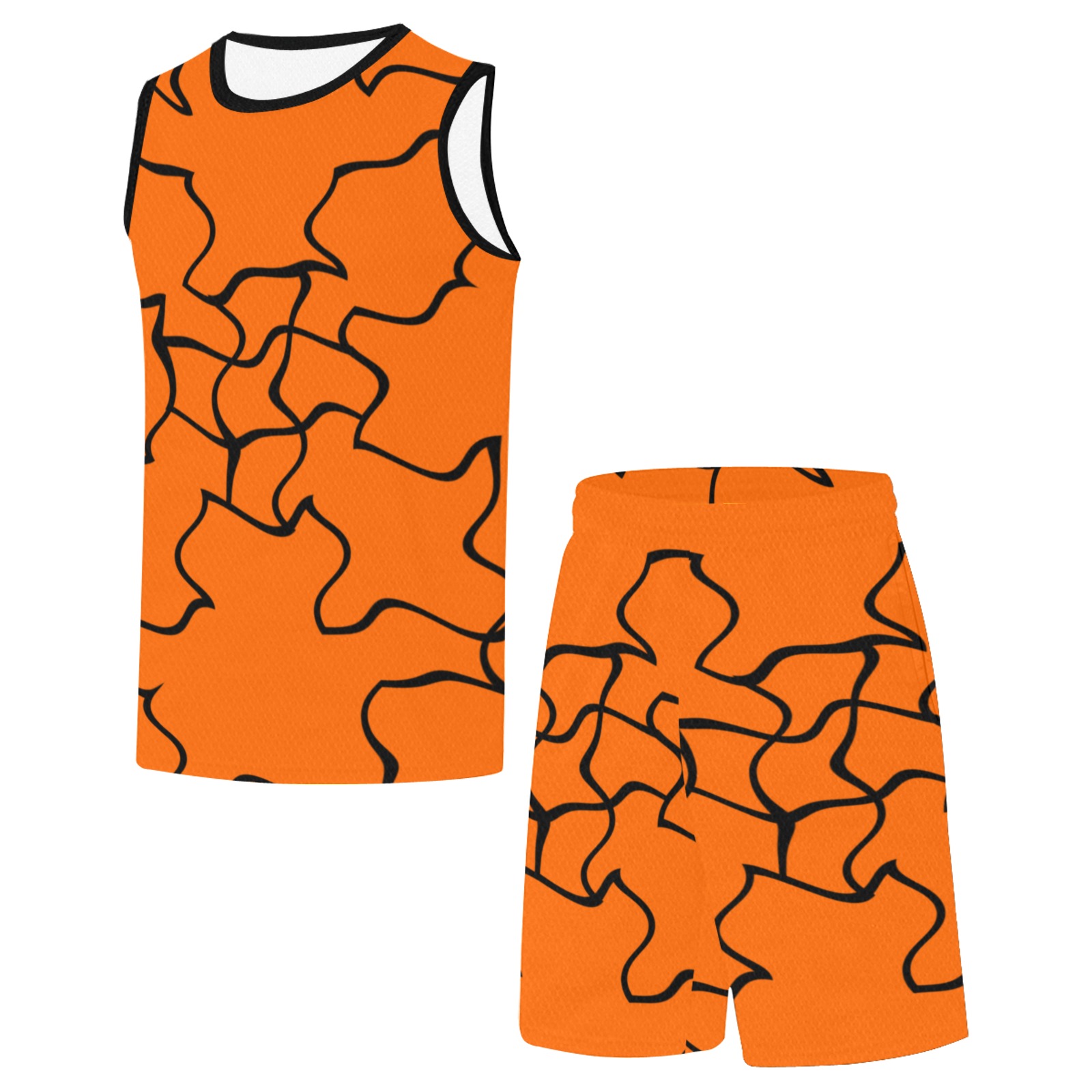 Black Interlocking Crosses Noisy orange Basketball Uniform with Pocket