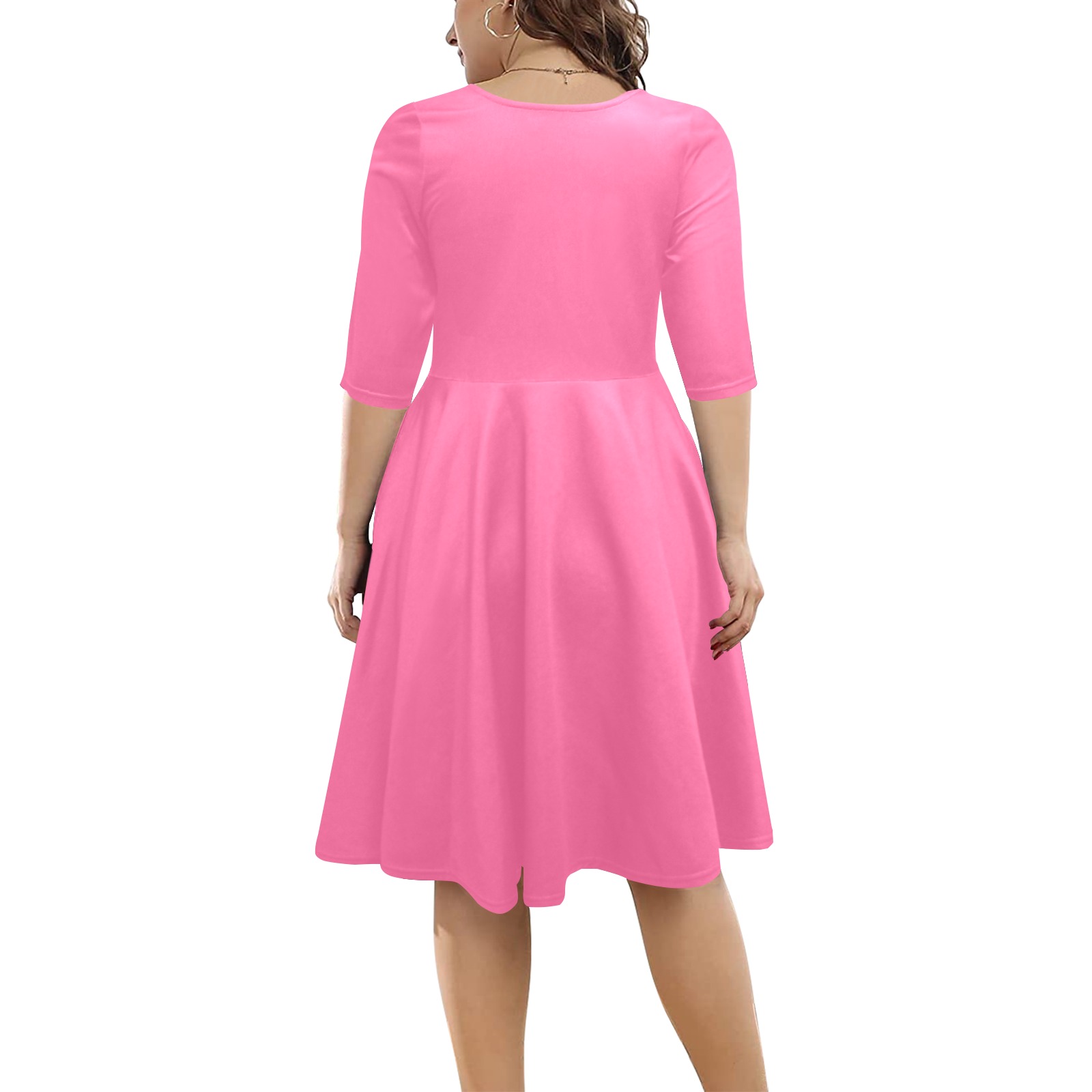 color French pink Half Sleeve Skater Dress (Model D61)