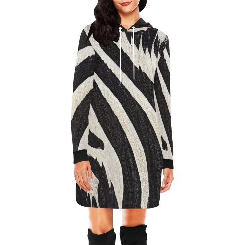 zebra print black and white All Over Print Hoodie Mini Dress (Model H27)