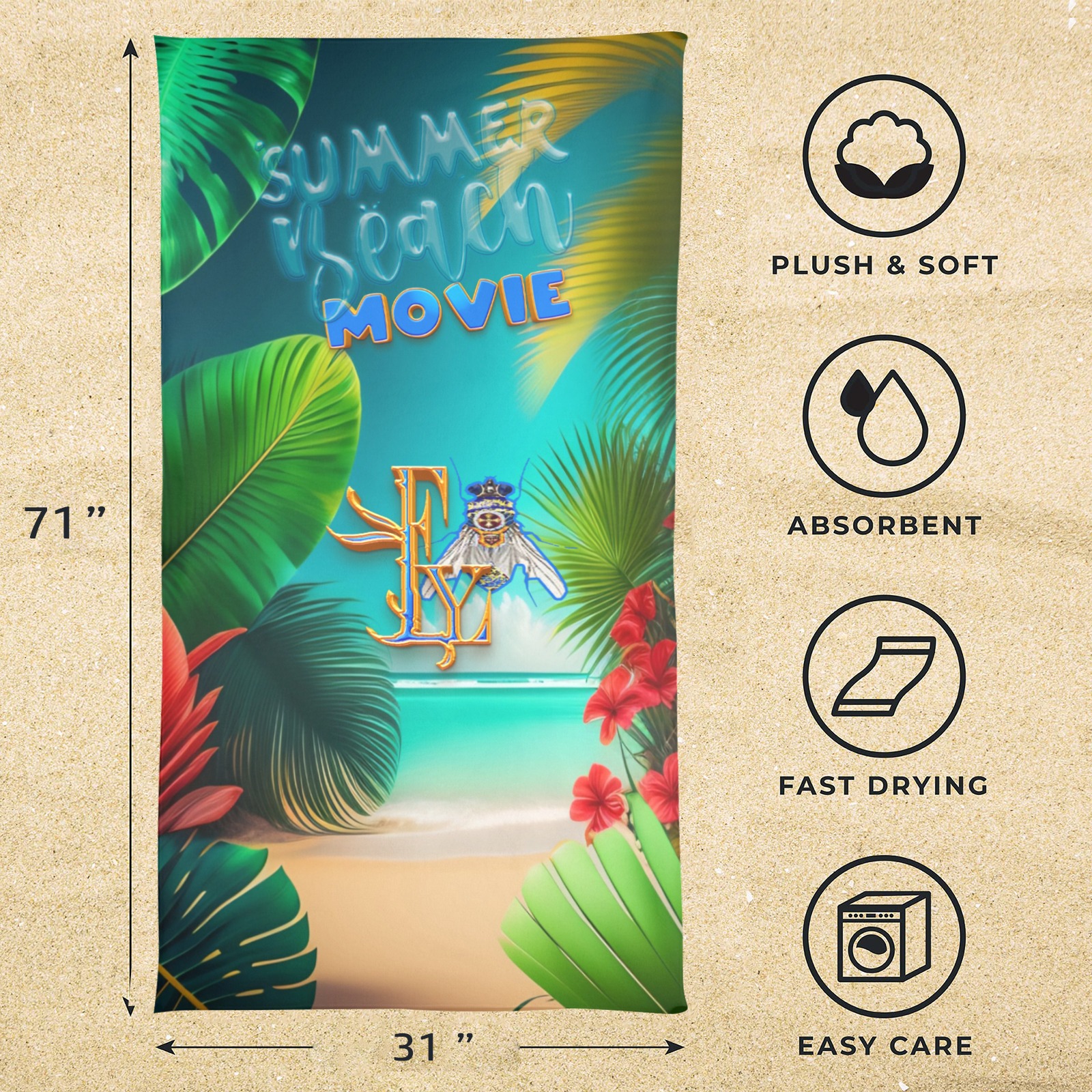 Summer Beach Movie Collectable Fly Beach Towel 31"x71"(NEW)