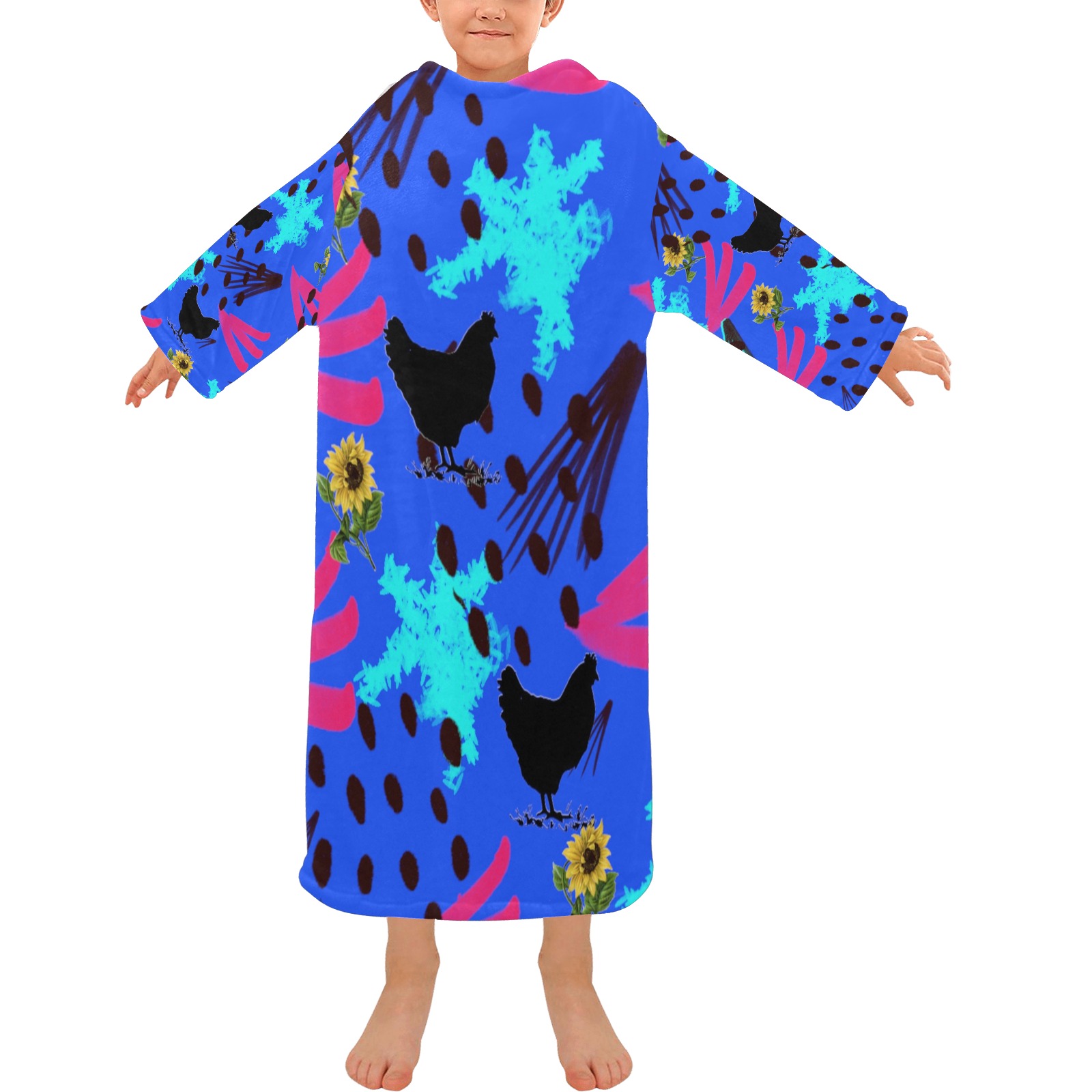 cock Blanket Robe with Sleeves for Kids
