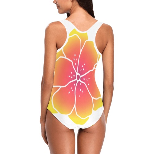 Tropical Pink and Yellow on White Vest One Piece Swimsuit (Model S04)