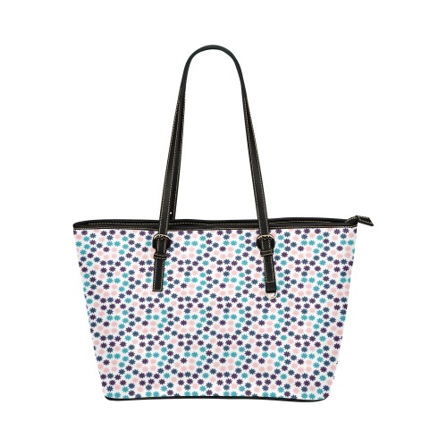 Beach Flowers Leather Tote Bag/Small (Model 1651)