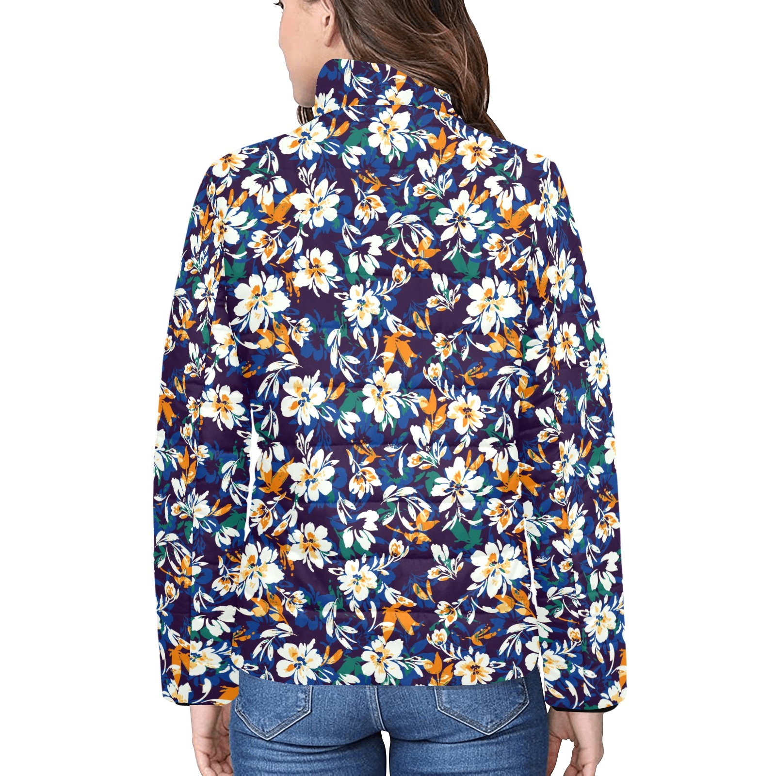 Floral garden modern 001 Women's Stand Collar Padded Jacket (Model H41)