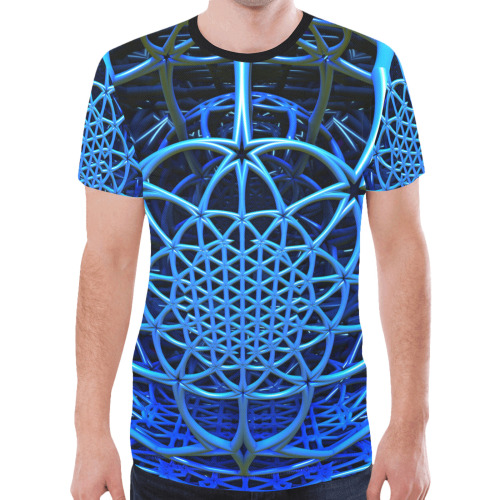 Flower of life 3D Fractal Blue New All Over Print T-shirt for Men (Model T45)
