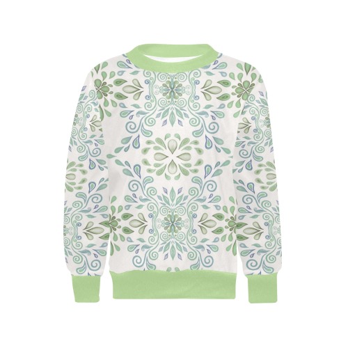 Blue and Green watercolor pattern on green Girls' All Over Print Crew Neck Sweater (Model H49)