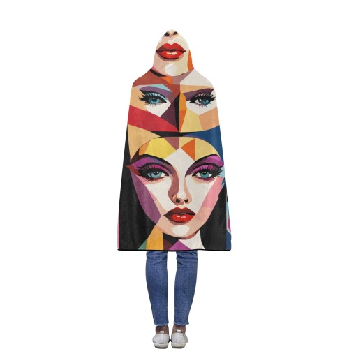 Charming women faces colorful abstract art. Flannel Hooded Blanket 50''x60''