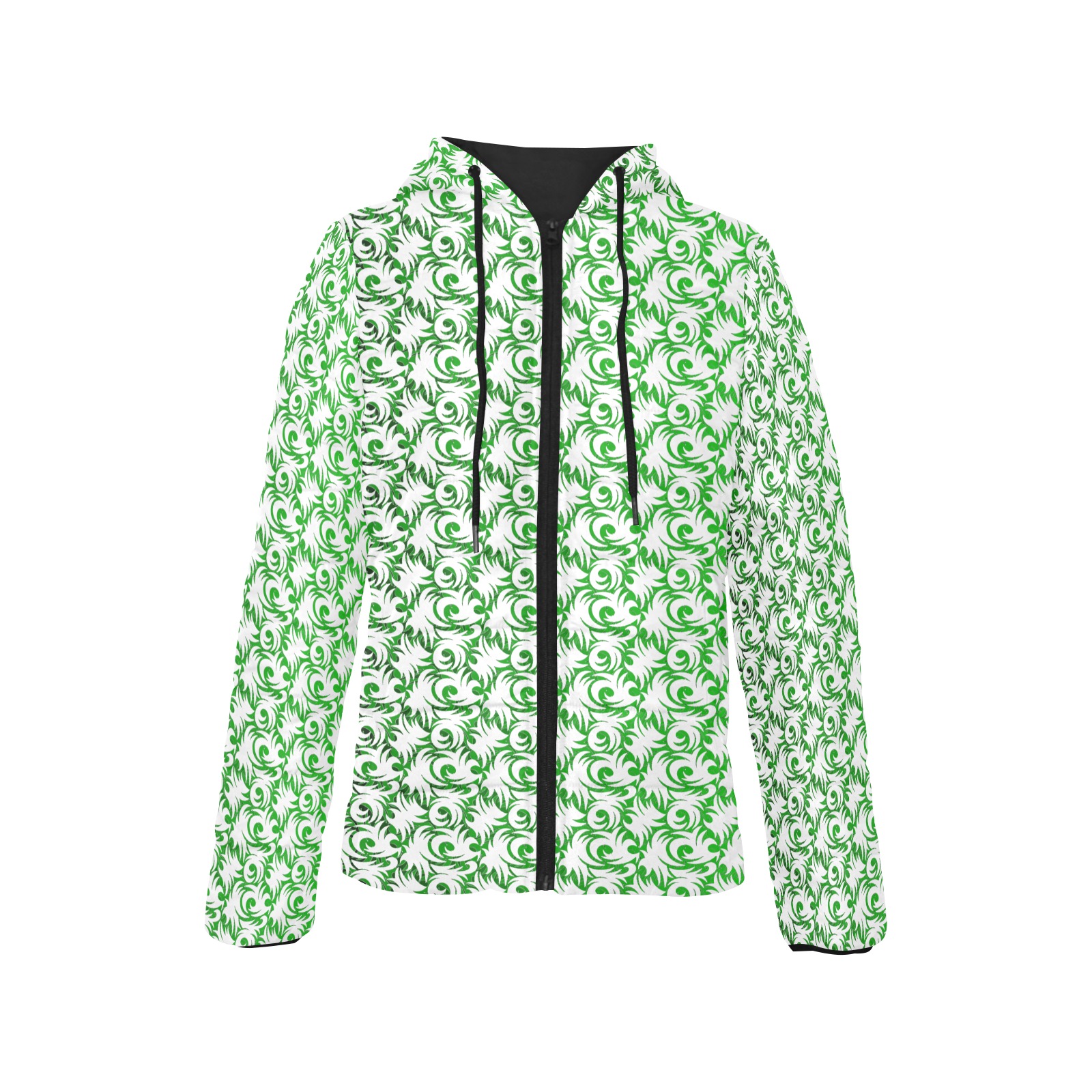 green swirl Women's Padded Hooded Jacket (Model H46)