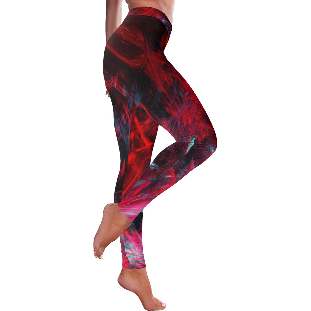 Abstract-Red Women's Low Rise Leggings (Invisible Stitch) (Model L05)