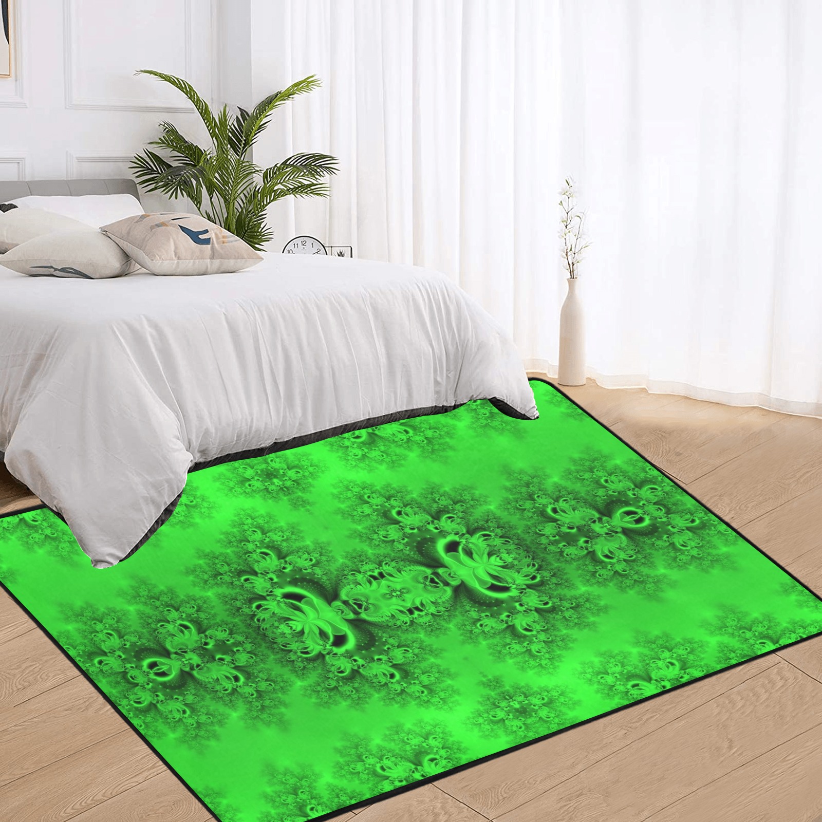 New Spring Forest Growth Frost Fractal Area Rug with Black Binding 7'x5'