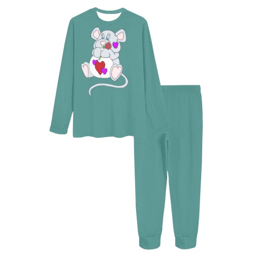 Valentine Mouse Jade Green Women's All Over Print Pajama Set