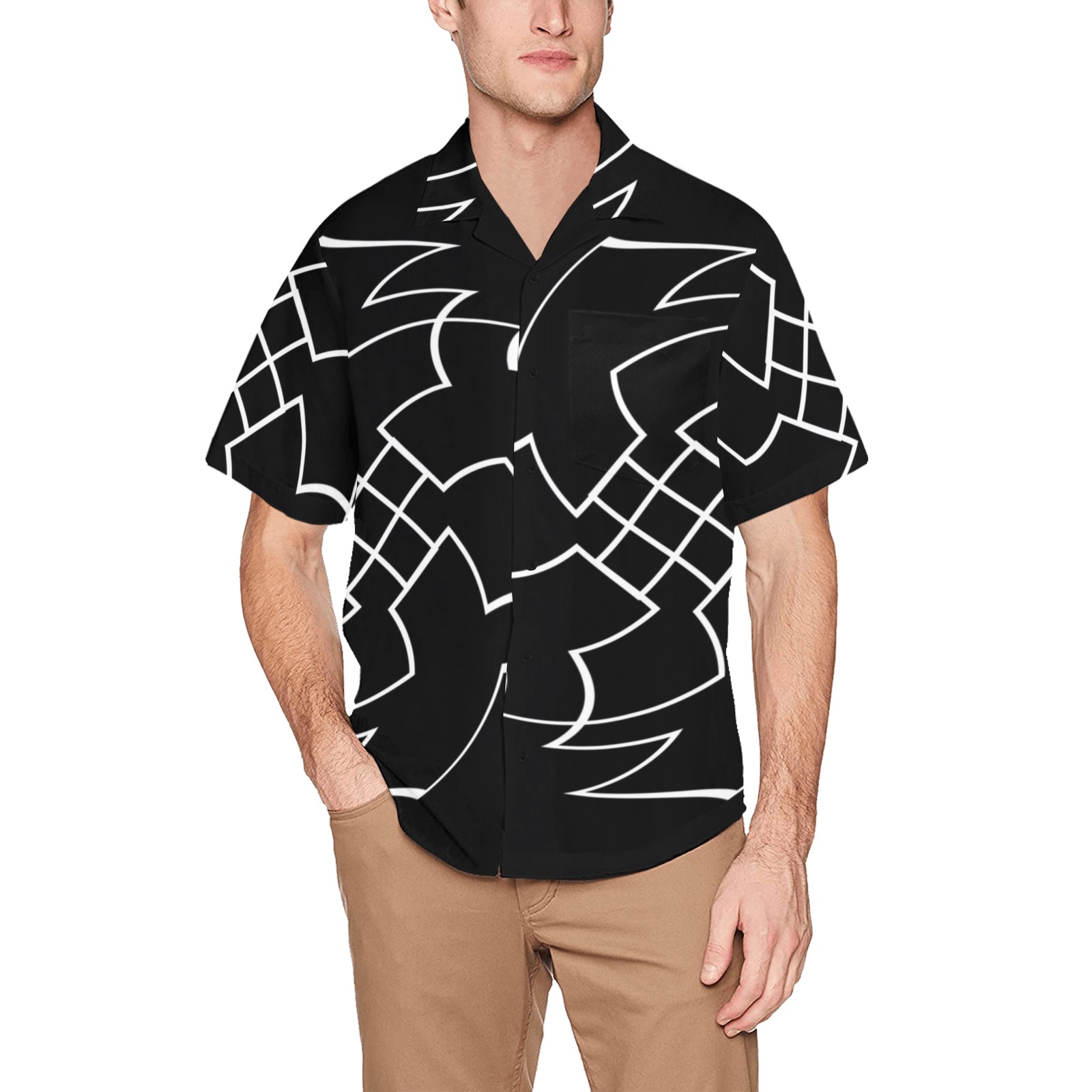 White Interlocking Crosses Twirled black Hawaiian Shirt with Chest ...