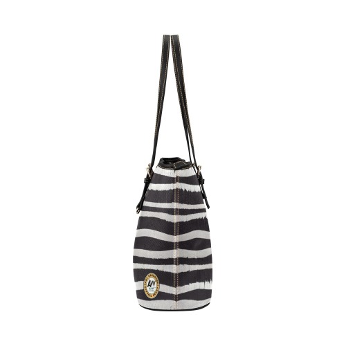 black and white zebra print Leather Tote Bag/Large (Model 1651)