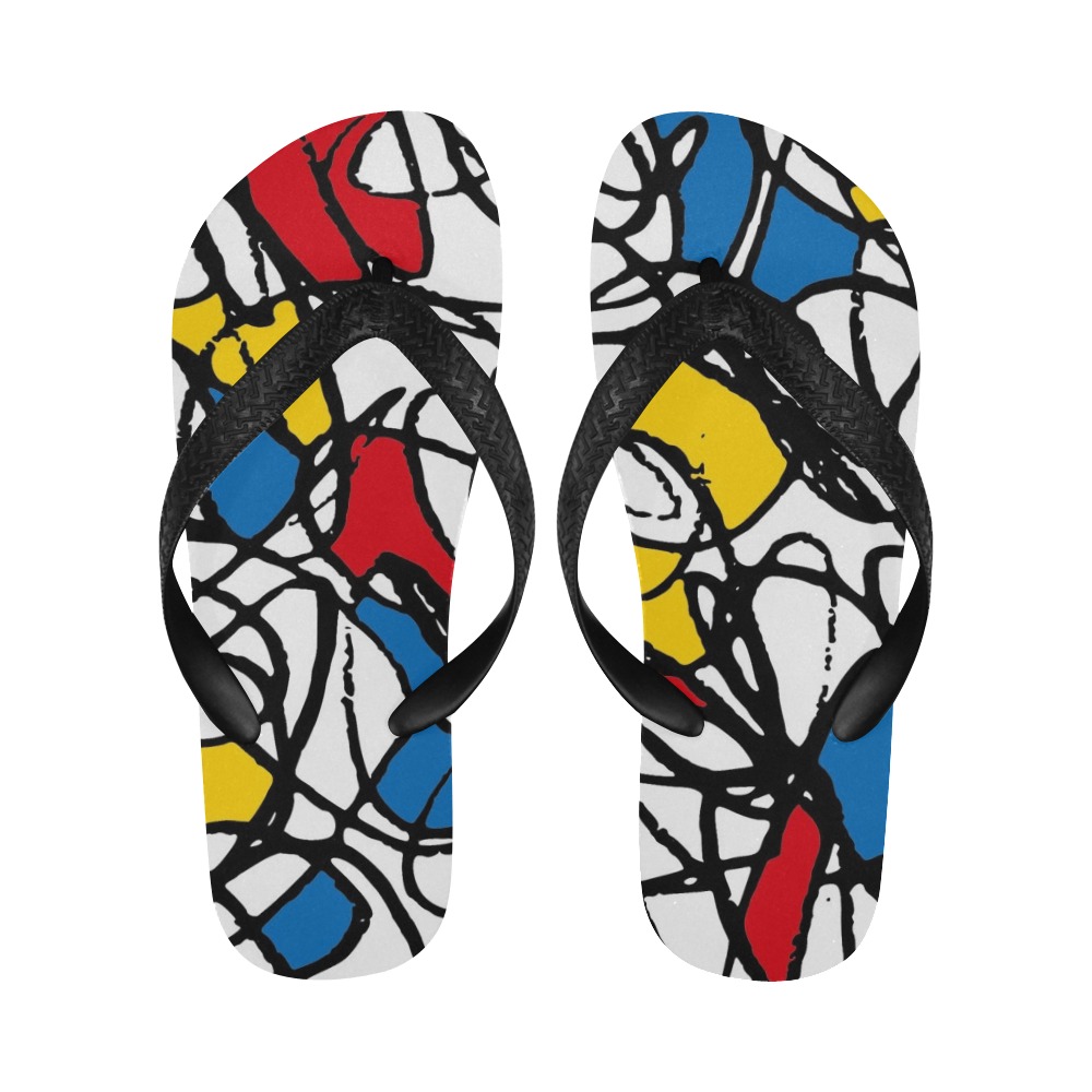 Mondrian Doodle Scribble Flip Flops for Men/Women (Model 040)
