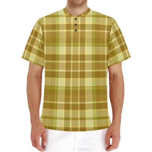Shades Of Yellow Plaid Men's Henley T-Shirt (Model T75)