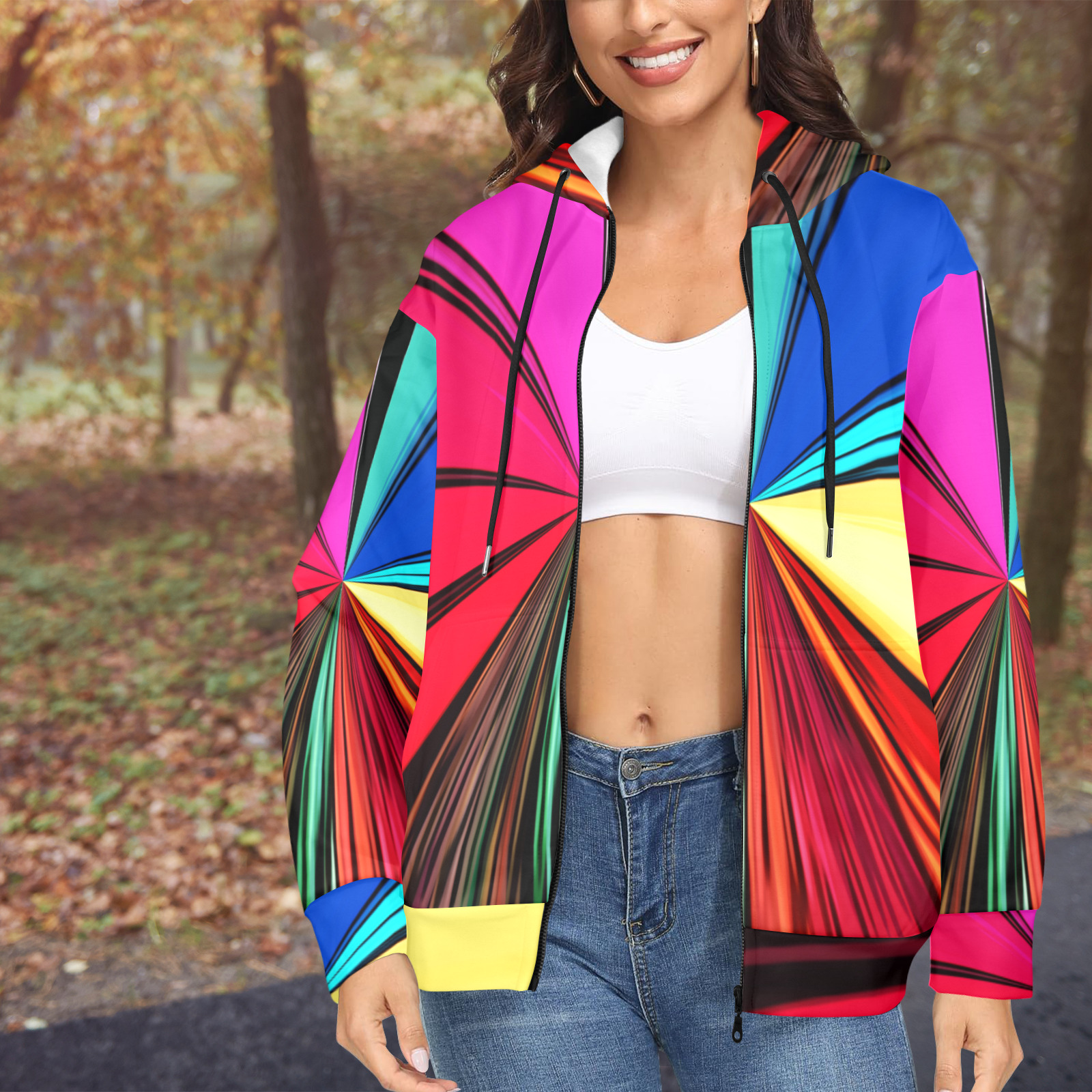 Colorful Rainbow Vortex 608 Women's Fleece Full-Zip Hoodie (Model H60)