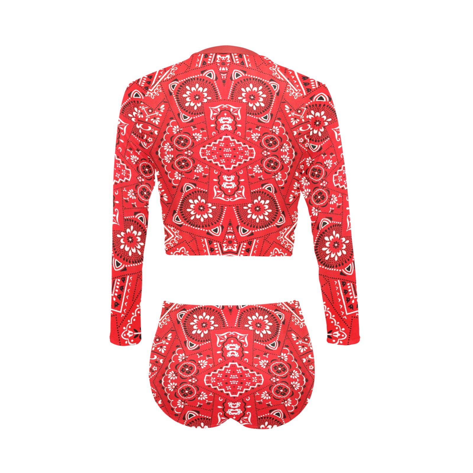 Bandana Squares Red Long Sleeve Bikini Set (Model S27)