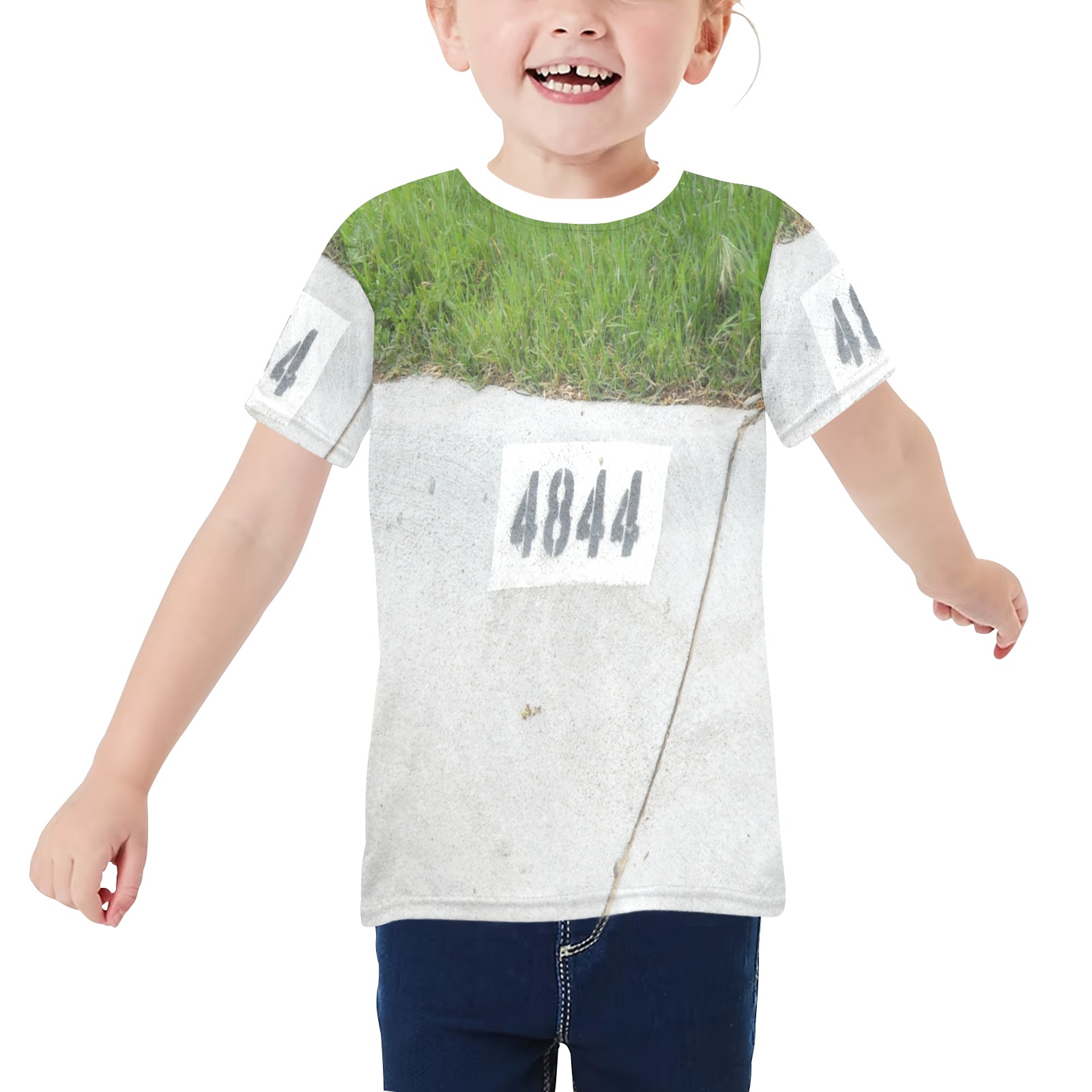 Street Number 4844 with white collar Little Girls' All Over Print Crew Neck T-Shirt (Model T40-2)