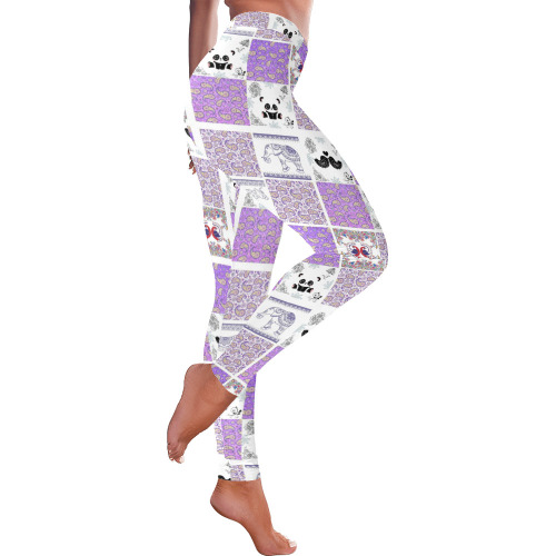 Purple Paisley Birds and Animals Patchwork Design Women's Low Rise Leggings (Invisible Stitch) (Model L05)