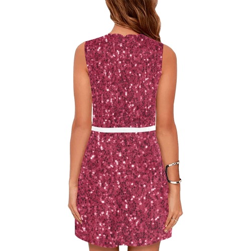 Magenta dark pink red faux sparkles glitter Eos Women's Sleeveless Dress (Model D01)