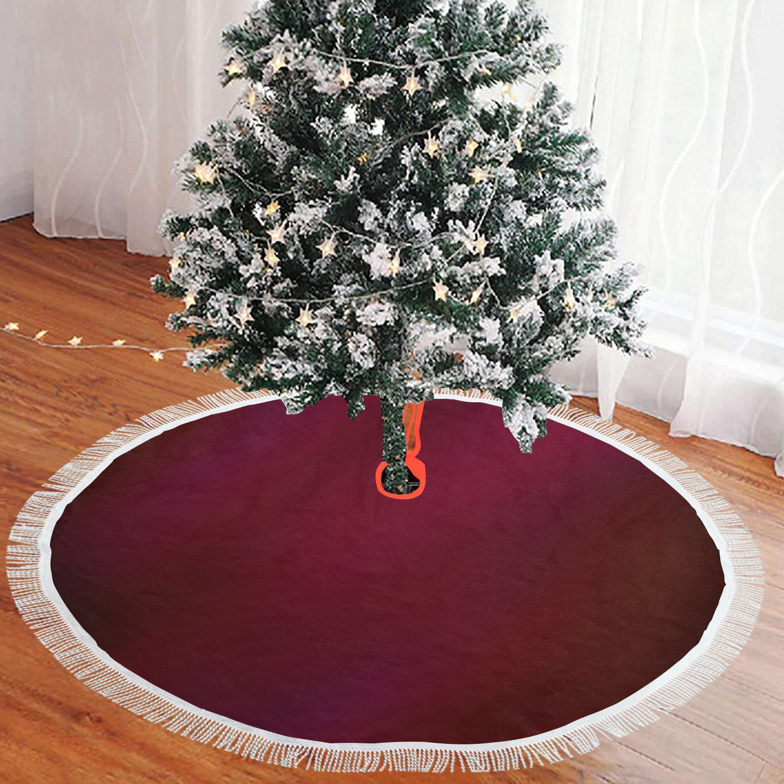 Abstract Haze (Red) Thick Fringe Christmas Tree Skirt 48"x48"
