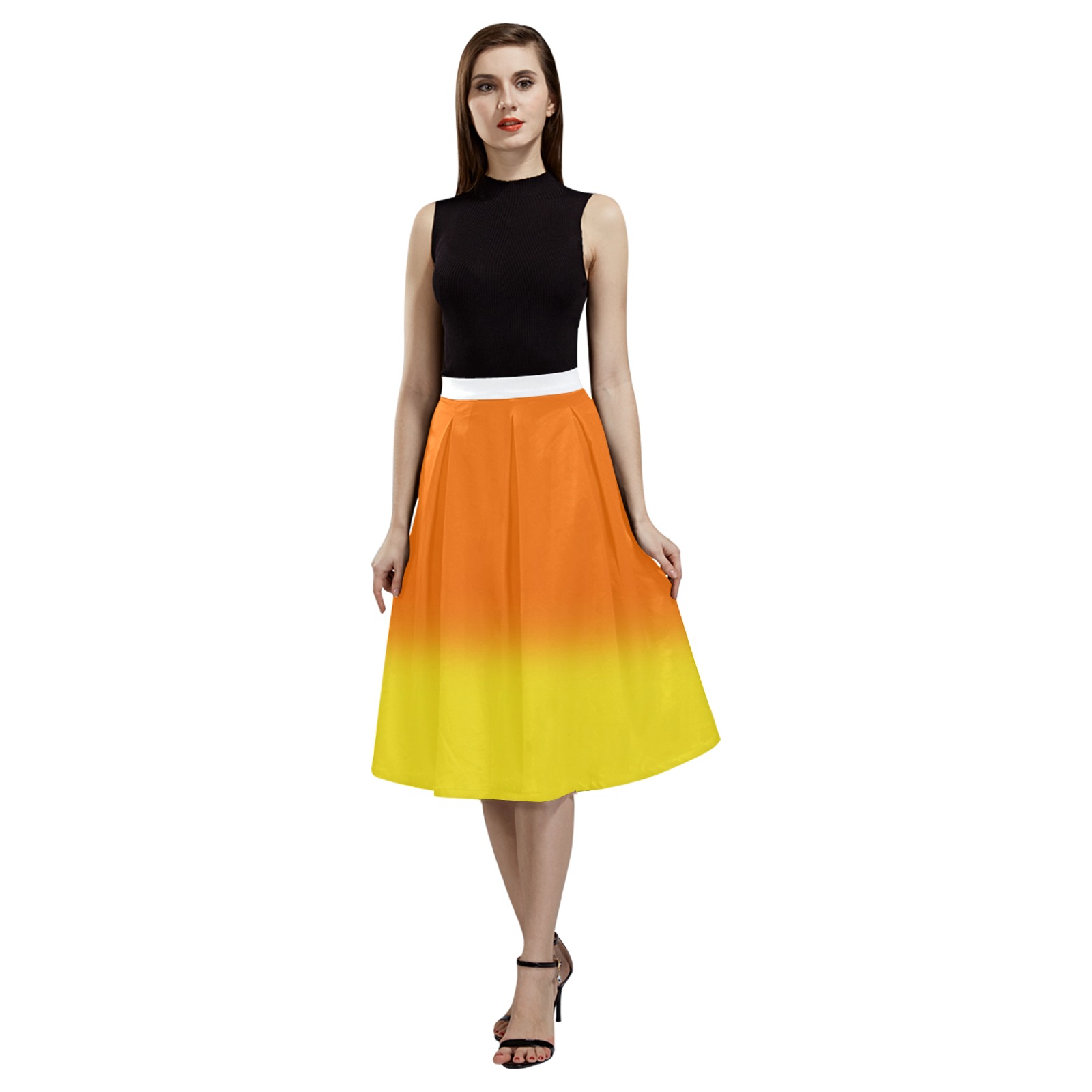 Candy Corn Ombre Mnemosyne Women's Crepe Skirt (Model D16)